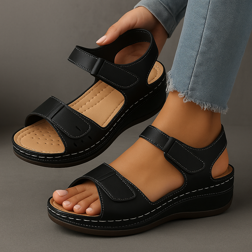 Femme Sandales Compensées à Velcro avec Semelle Rembourrée