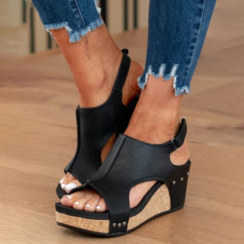Femme Sandales Compensées Open Toe avec Bride Réglable