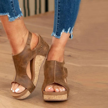 Femme Sandales Compensées Open Toe avec Bride Réglable