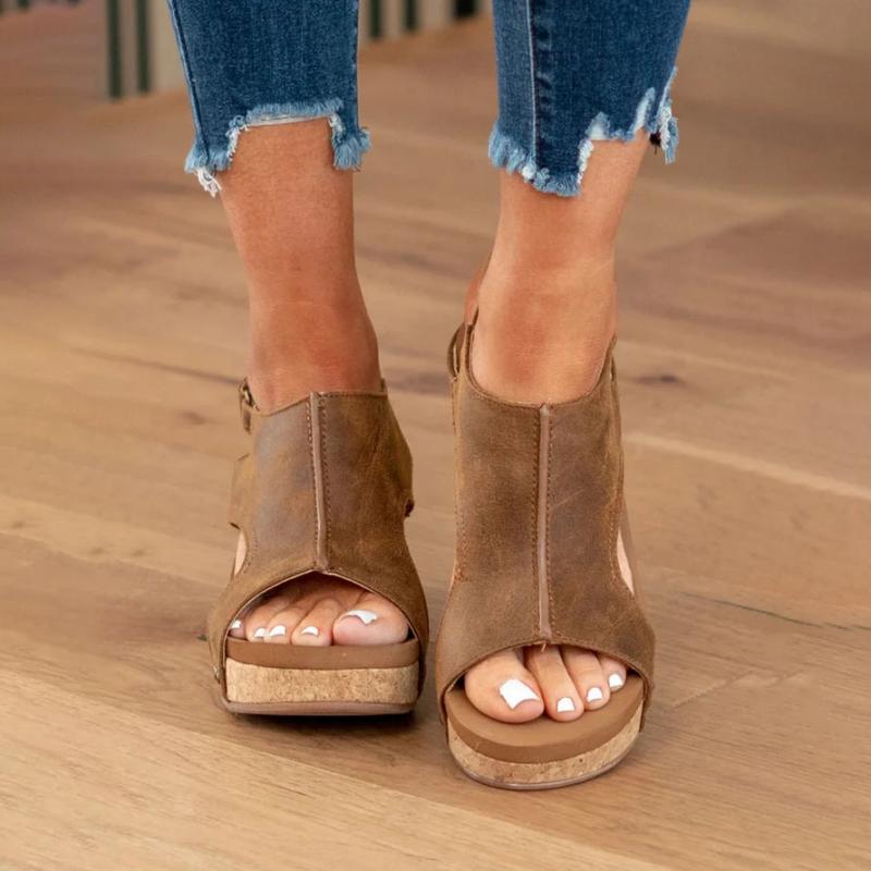 Femme Sandales Compensées Open Toe avec Bride Réglable