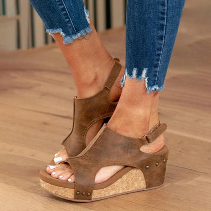 Femme Sandales Compensées Open Toe avec Bride Réglable