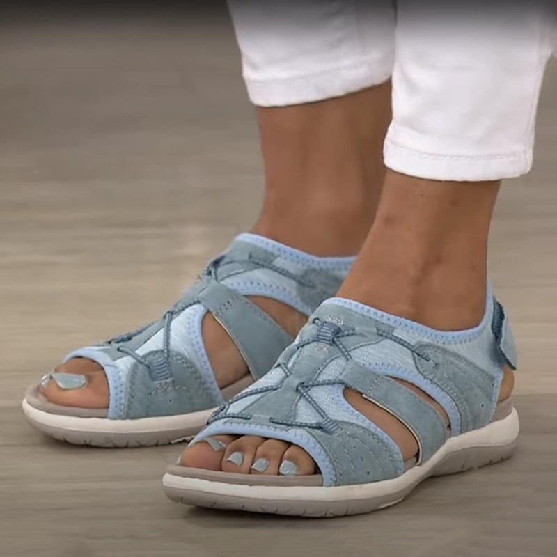 Femme Sandales Orthopédiques Bout Ouvert avec Lanières Larges et Fermeture Velcro