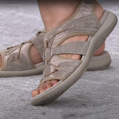 Femme Sandales Orthopédiques Bout Ouvert avec Lanières Larges et Fermeture Velcro