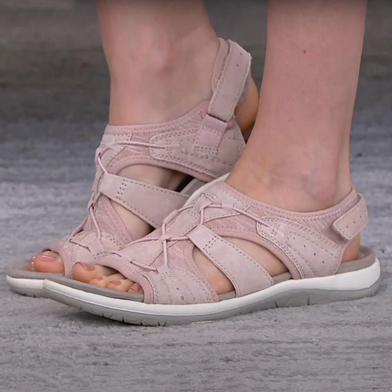 Femme Sandales Orthopédiques Bout Ouvert avec Lanières Larges et Fermeture Velcro