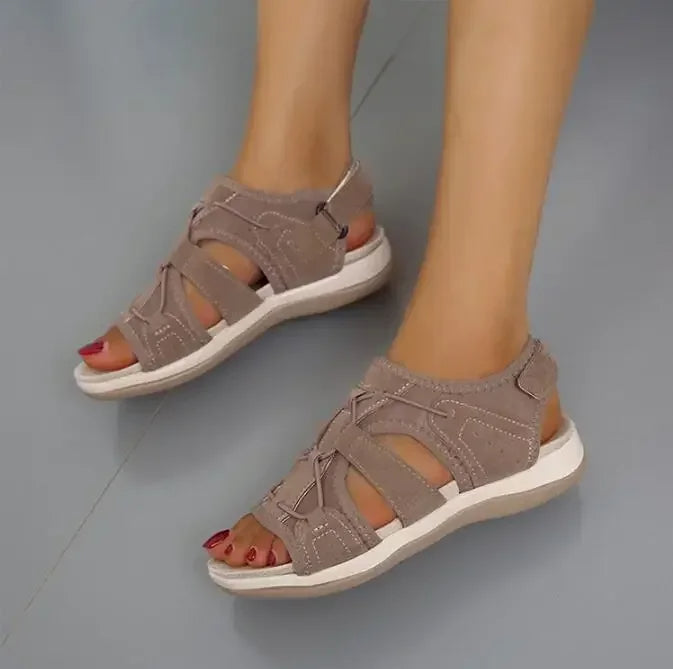 Femme Sandales Orthopédiques Bout Ouvert avec Lanières Larges et Fermeture Velcro