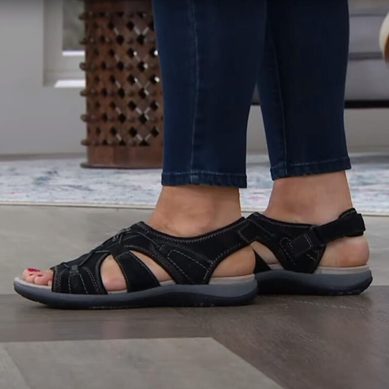 Femme Sandales Orthopédiques Bout Ouvert avec Lanières Larges et Fermeture Velcro