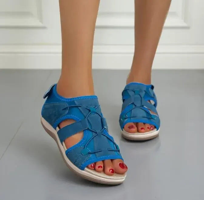 Femme Sandales Orthopédiques Bout Ouvert avec Lanières Larges et Fermeture Velcro