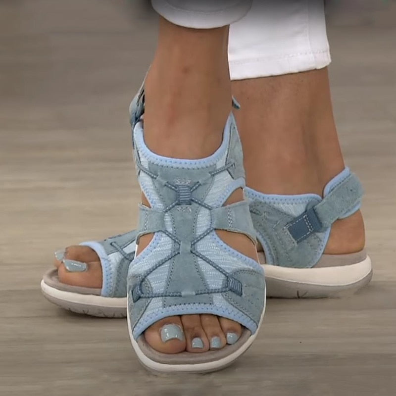 Femme Sandales Orthopédiques Bout Ouvert avec Lanières Larges et Fermeture Velcro