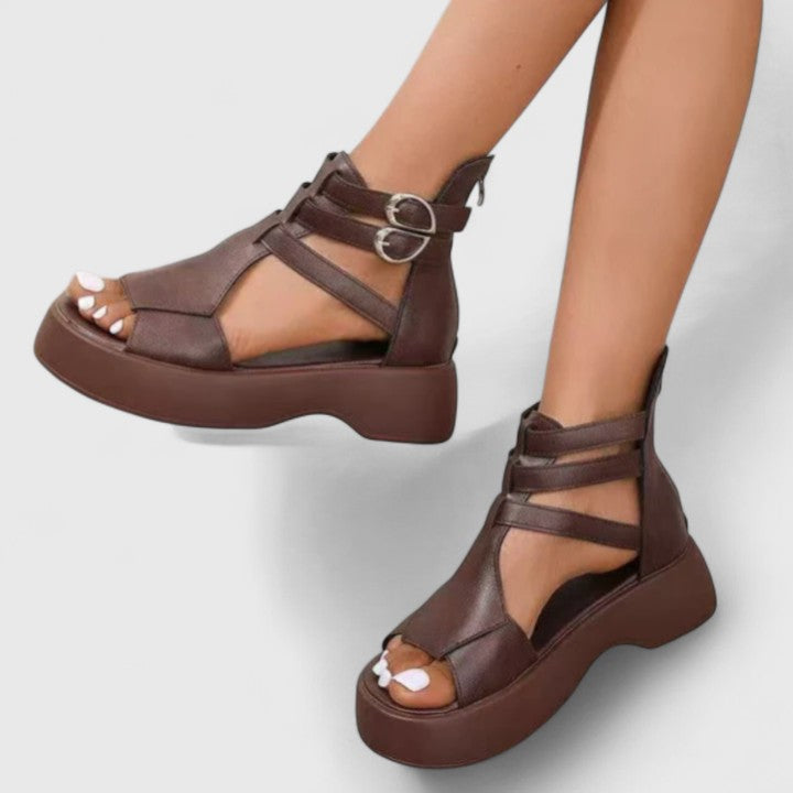 Femme Sandales Plateforme à Lanières Croisées avec Boucles et Fermeture Éclair