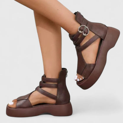 Femme Sandales Plateforme à Lanières Croisées avec Boucles et Fermeture Éclair