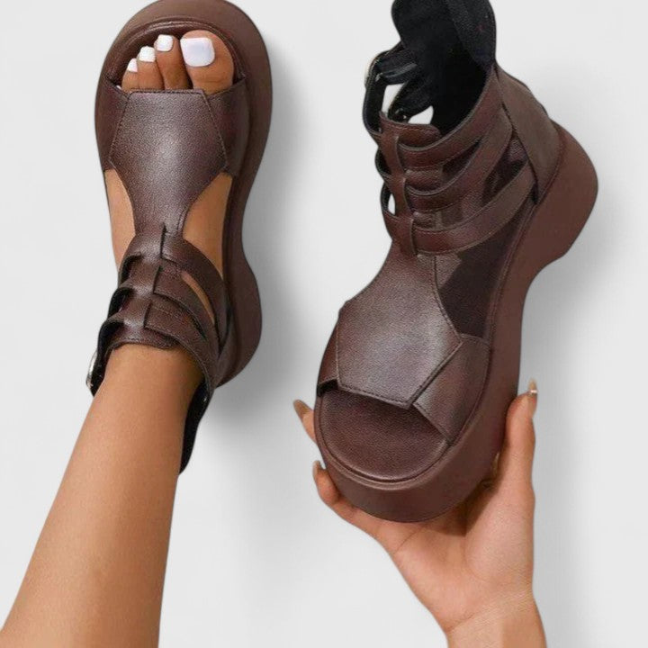 Femme Sandales Plateforme à Lanières Croisées avec Boucles et Fermeture Éclair