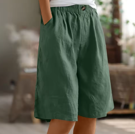 Femme Short Ample avec Taille Élastique et Poches Latérales