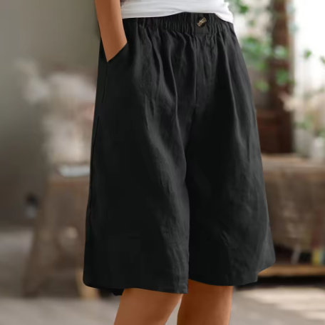 Femme Short Ample avec Taille Élastique et Poches Latérales