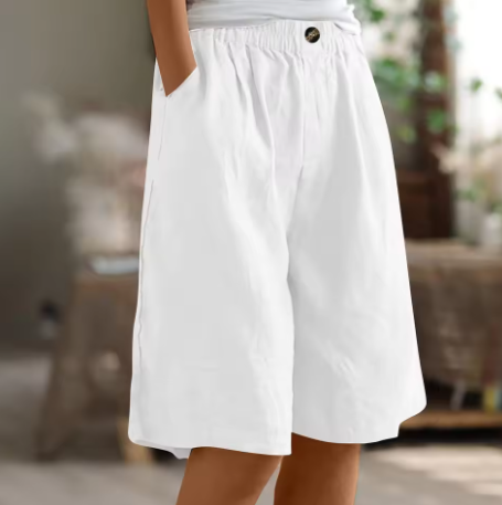 Femme Short Ample avec Taille Élastique et Poches Latérales