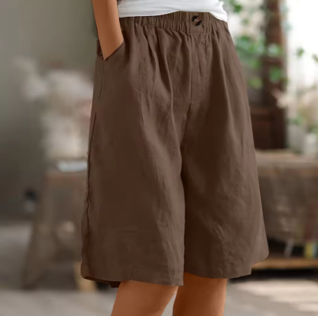 Femme Short Ample avec Taille Élastique et Poches Latérales