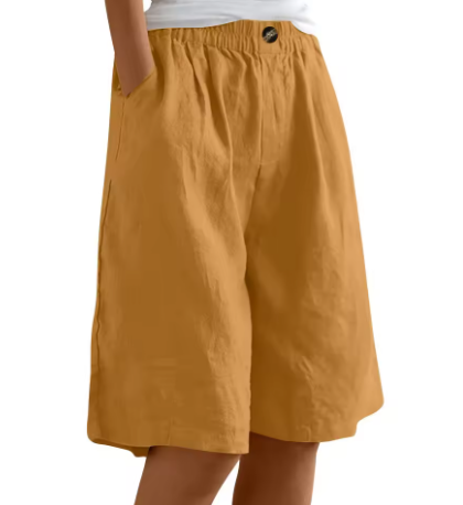 Femme Short Ample avec Taille Élastique et Poches Latérales