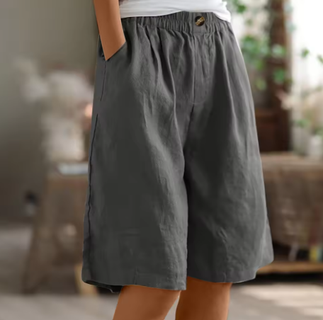 Femme Short Ample avec Taille Élastique et Poches Latérales