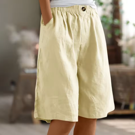 Femme Short Ample avec Taille Élastique et Poches Latérales