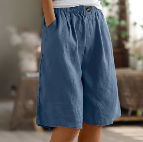 Femme Short Ample avec Taille Élastique et Poches Latérales