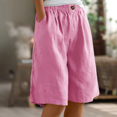 Femme Short Ample avec Taille Élastique et Poches Latérales