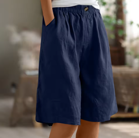 Femme Short Ample avec Taille Élastique et Poches Latérales