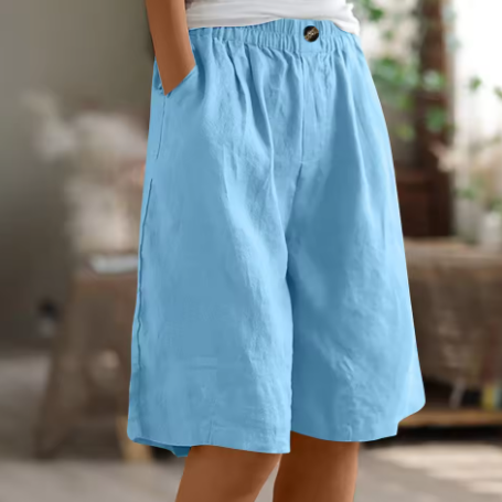 Femme Short Ample avec Taille Élastique et Poches Latérales
