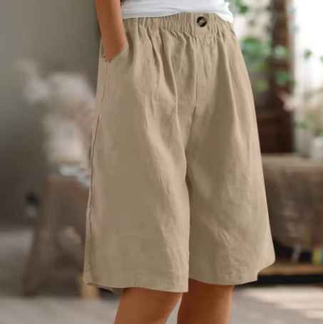 Femme Short Ample avec Taille Élastique et Poches Latérales