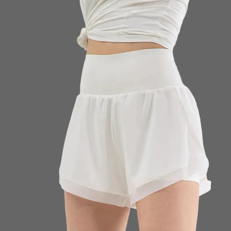Femme Short de Sport 2-en-1 Taille Haute avec Poches