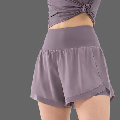 Femme Short de Sport 2-en-1 Taille Haute avec Poches