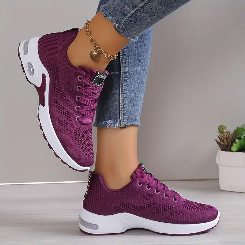 Femme Sneakers à Lacets avec Semelle à Coussin d'Air et Bout Arrondi
