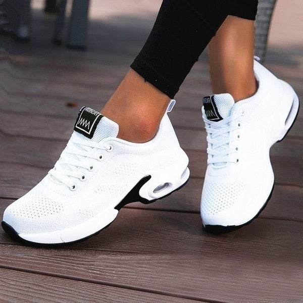 Femme Sneakers à Lacets avec Semelle Coussin d'Air et Plateforme