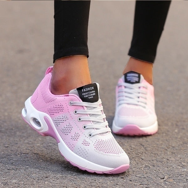 Femme Sneakers à Lacets avec Semelle Coussin d'Air et Plateforme