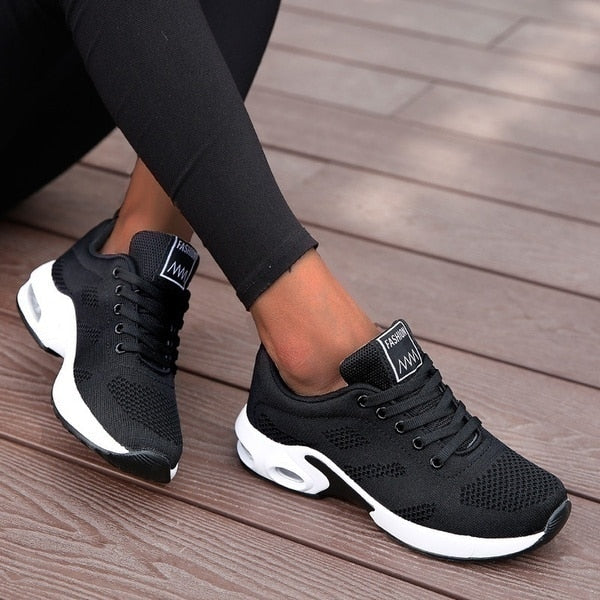 Femme Sneakers à Lacets avec Semelle Coussin d'Air et Plateforme