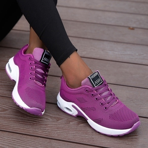 Femme Sneakers à Lacets avec Semelle Coussin d'Air et Plateforme