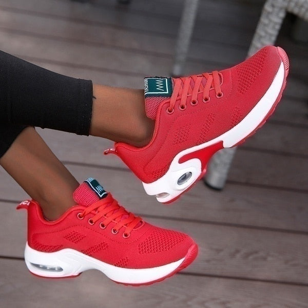 Femme Sneakers à Lacets avec Semelle Coussin d'Air et Plateforme