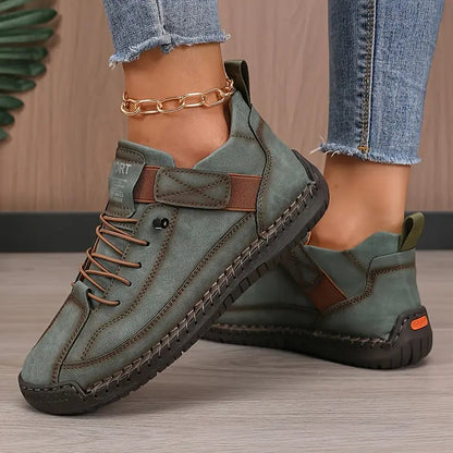 Femme Sneakers à Lacets avec Semelle Cushionnée et Scratch Latéral