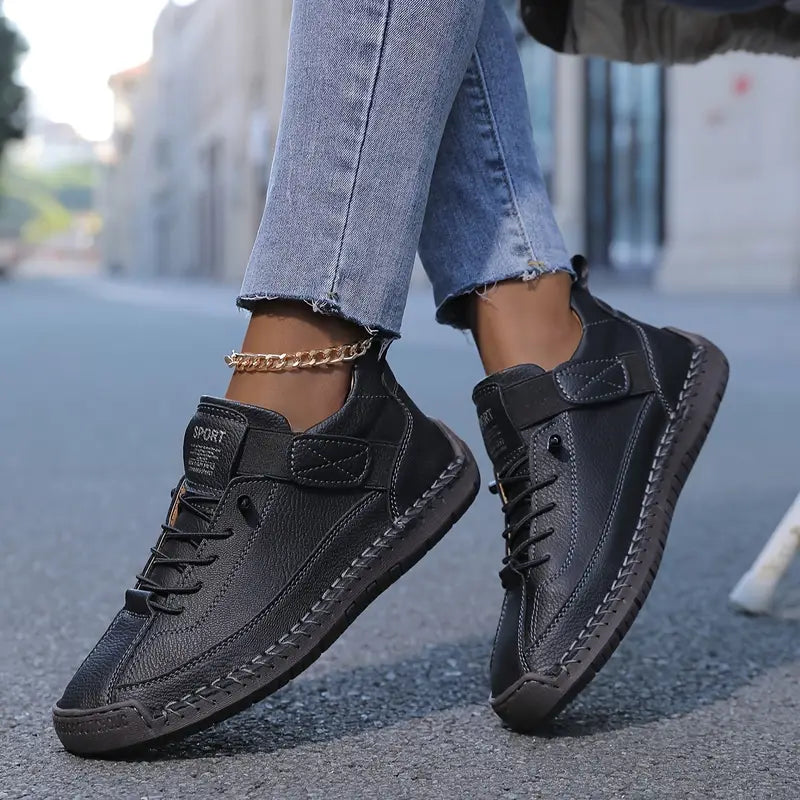 Femme Sneakers à Lacets avec Semelle Cushionnée et Scratch Latéral