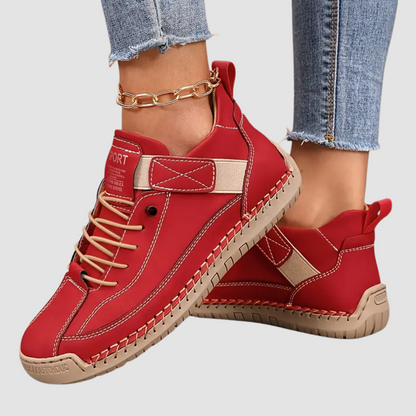 Femme Sneakers à Lacets avec Semelle Cushionnée et Scratch Latéral