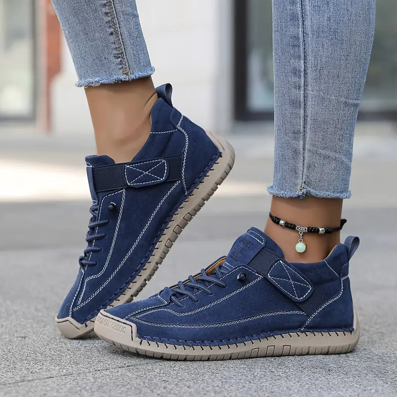 Femme Sneakers à Lacets avec Semelle Cushionnée et Scratch Latéral