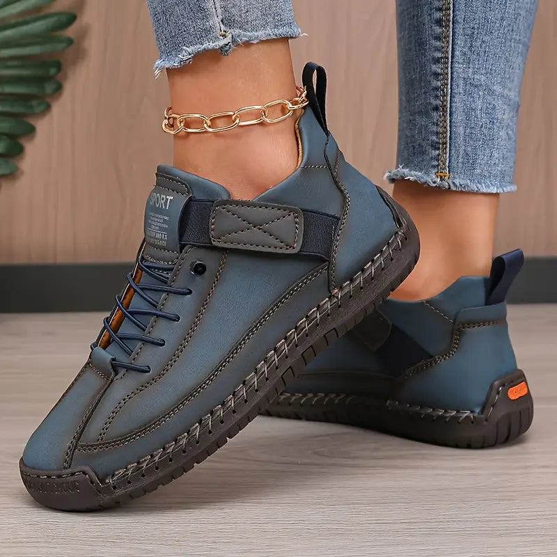 Femme Sneakers à Lacets avec Semelle Cushionnée et Scratch Latéral