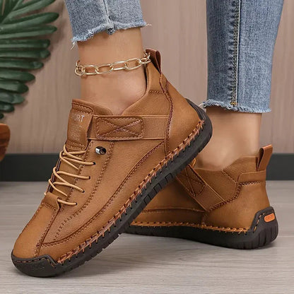 Femme Sneakers à Lacets avec Semelle Cushionnée et Scratch Latéral