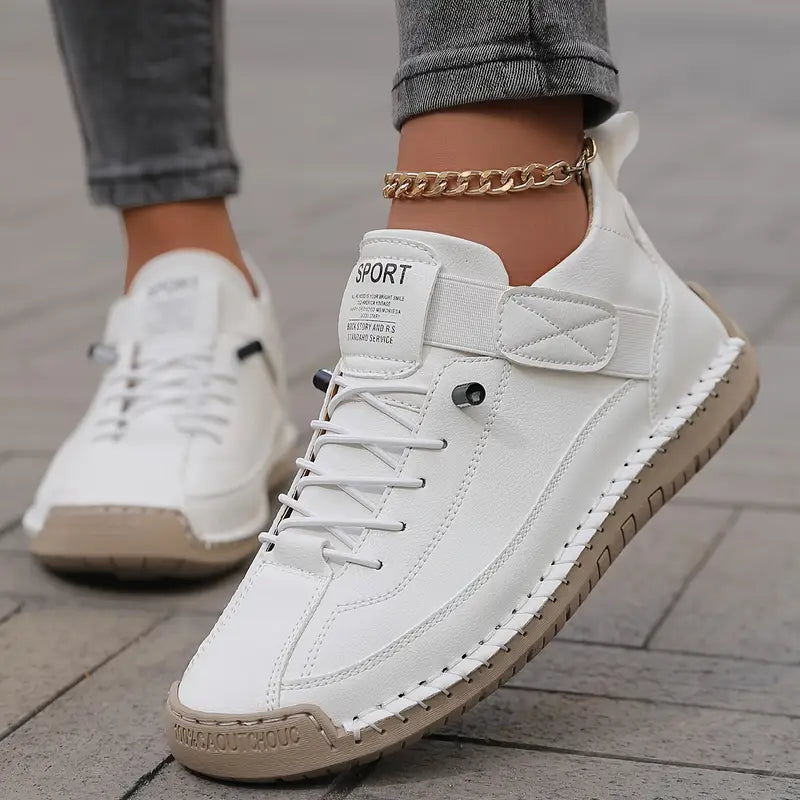 Femme Sneakers à Lacets avec Semelle Cushionnée et Scratch Latéral
