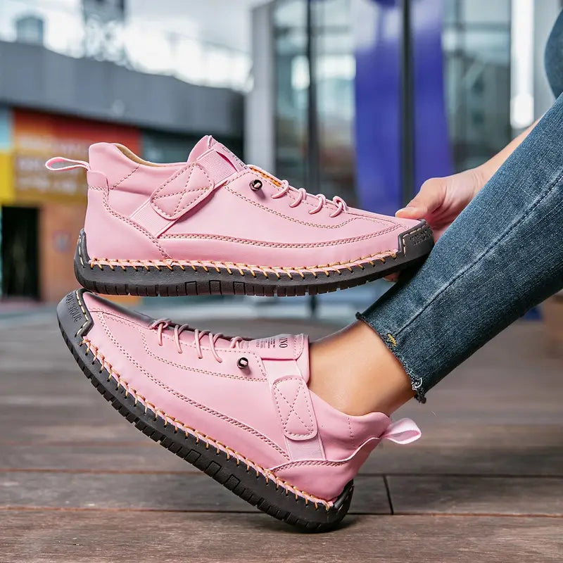 Femme Sneakers à Lacets avec Semelle Cushionnée et Scratch Latéral