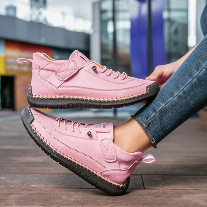 Femme Sneakers à Lacets avec Semelle Cushionnée et Scratch Latéral