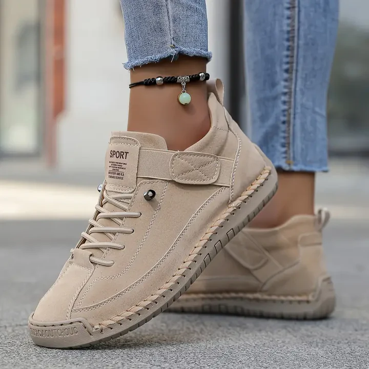 Femme Sneakers à Lacets avec Semelle Cushionnée et Scratch Latéral