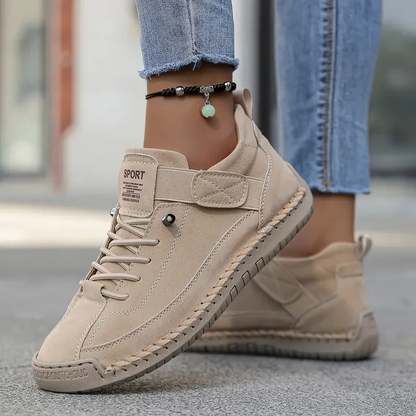 Femme Sneakers à Lacets avec Semelle Cushionnée et Scratch Latéral