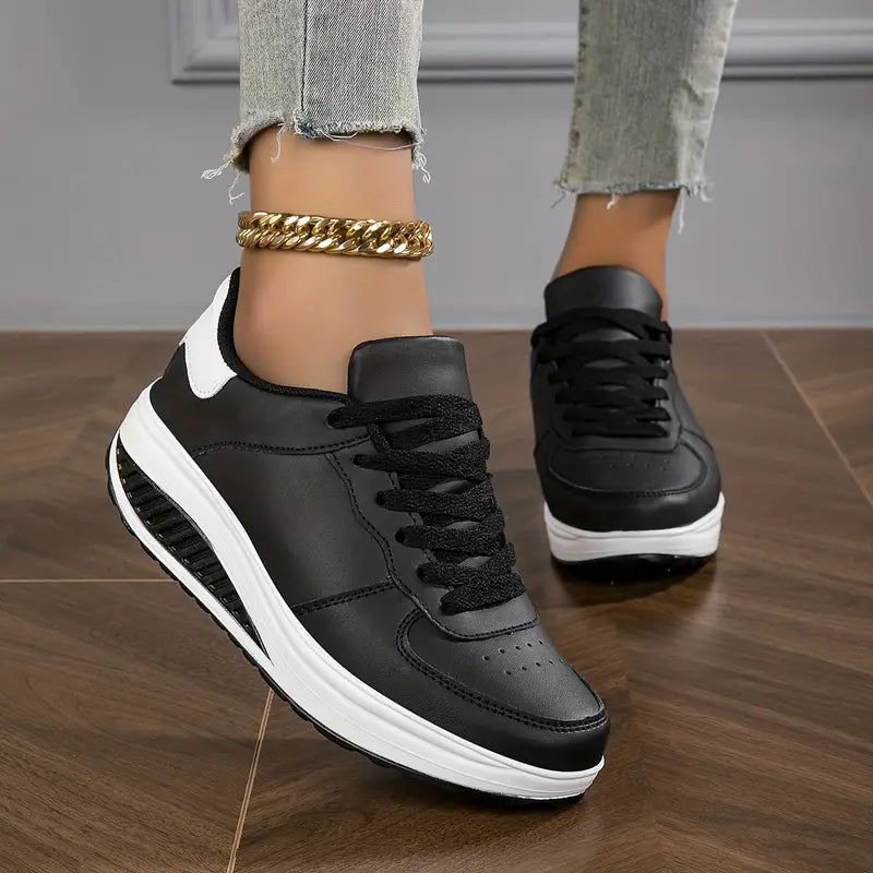Femme Sneakers à Lacets avec Semelle Épaisse Compensée
