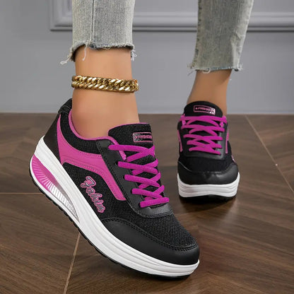 Femme Sneakers à Lacets avec Semelle Épaisse Compensée