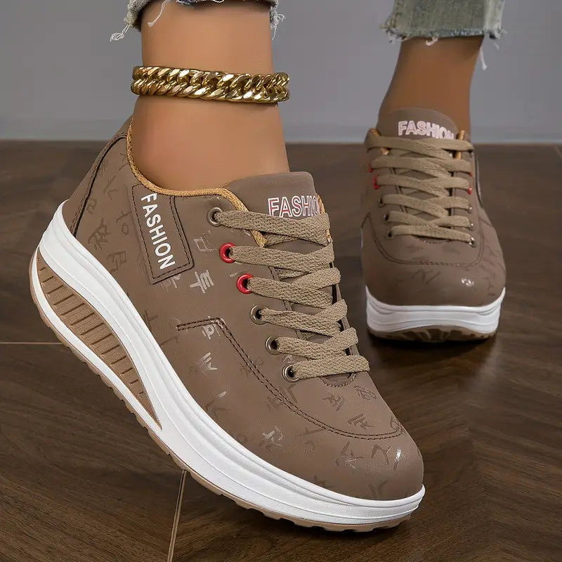 Femme Sneakers à Lacets avec Semelle Épaisse Compensée