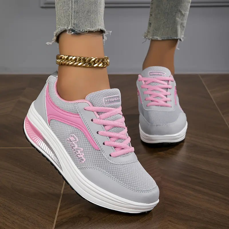 Femme Sneakers à Lacets avec Semelle Épaisse Compensée
